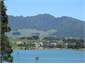 Mt Karioi and the harbour from the front lawn