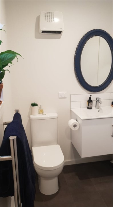 Modern, clean, bright bathroom