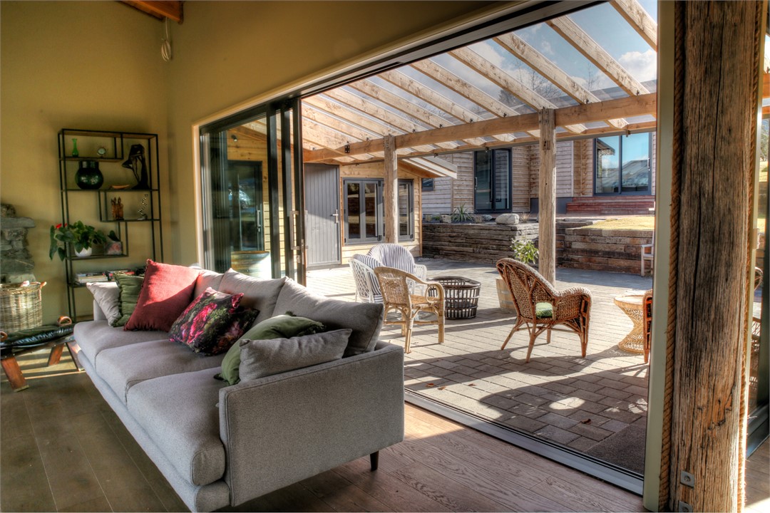 Huge sliding door from the lounge to the courtyard