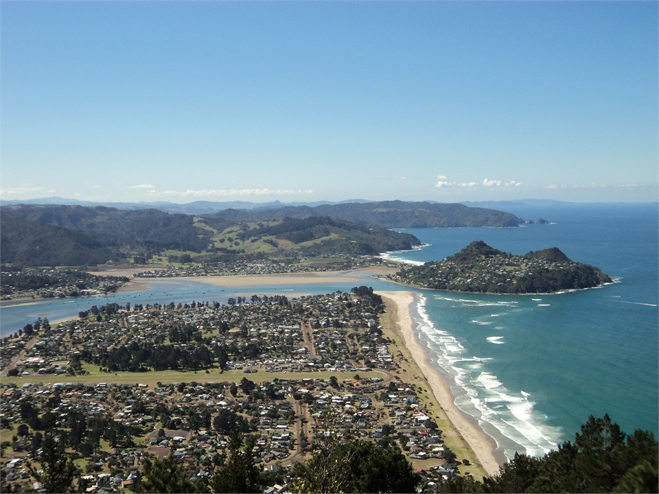 Pauanui Beach, town on other side of estuary is Ti