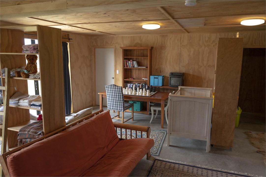 Rec Room from bunks to door and bathroom