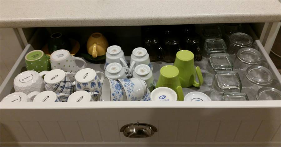 No shortage of cups and glasses.