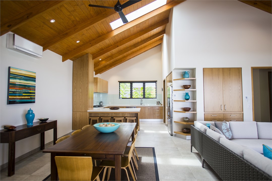 Dining through to a fully equipped kitchen area