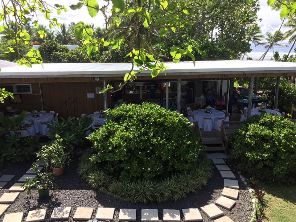 Deck set up for an intimate wedding dinner