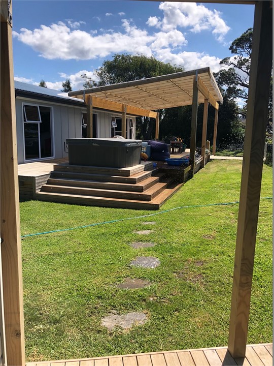 View back to main deck with spa