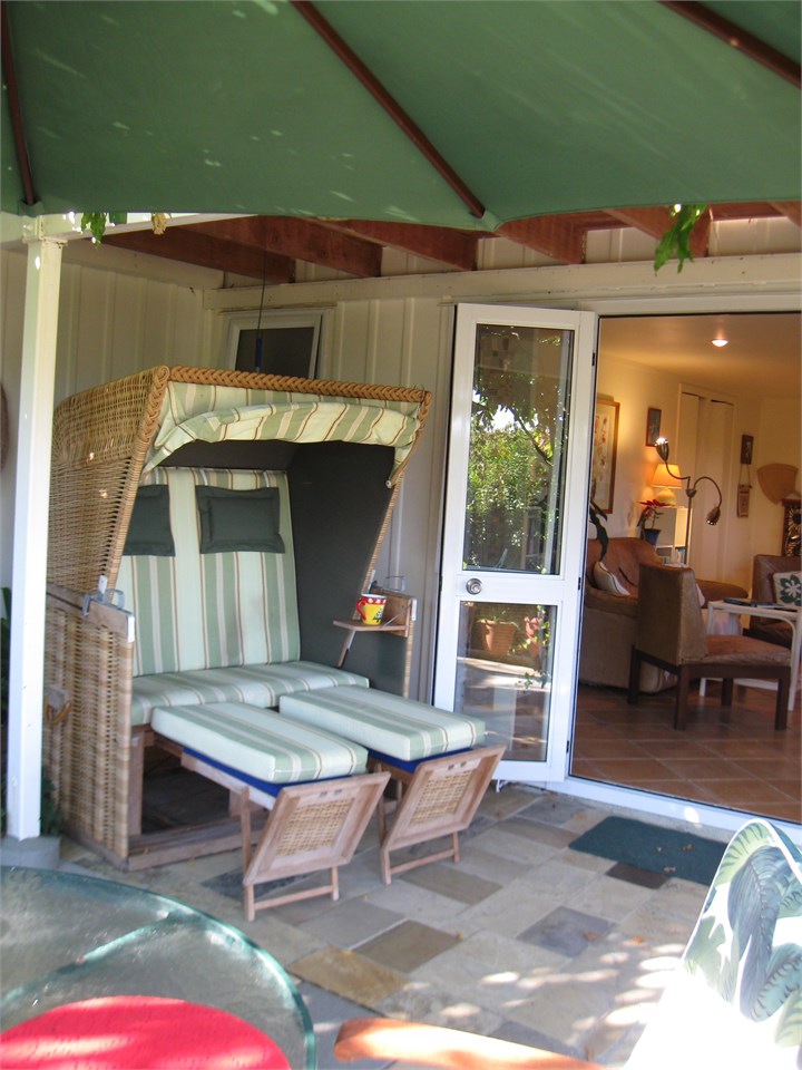 patio with Strandkorb (beachbasket)