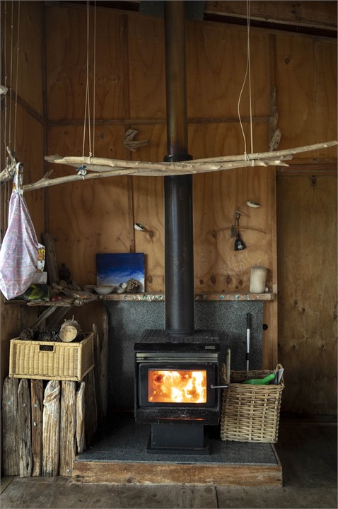 Fire in living room, main house