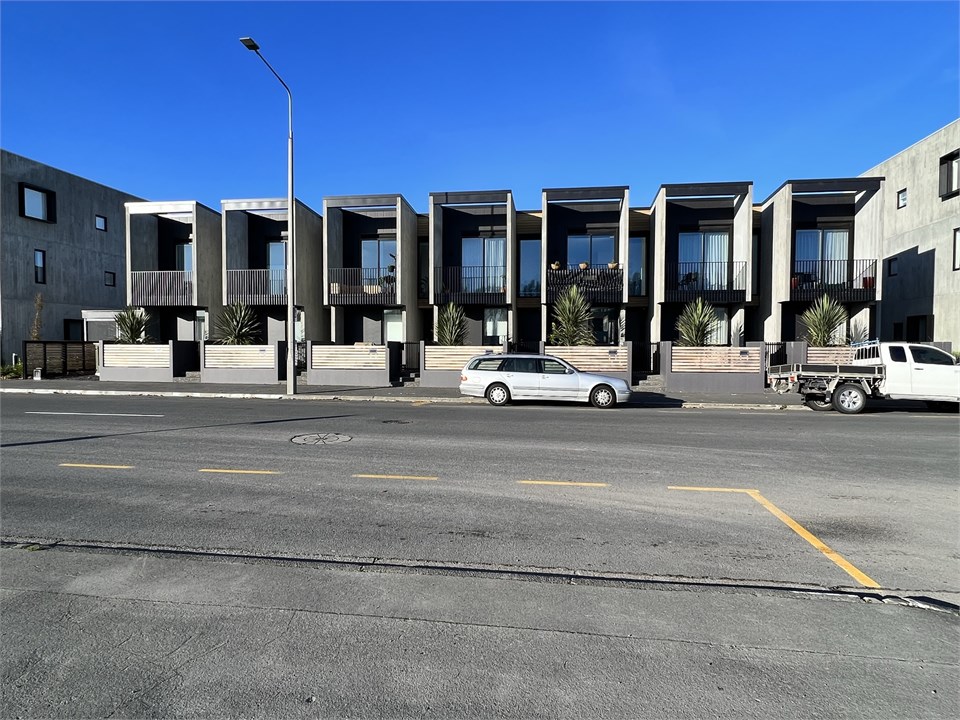 View of the apartment complex from the street