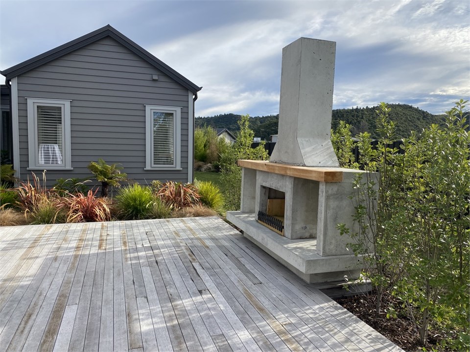 Outdoor fire and deck