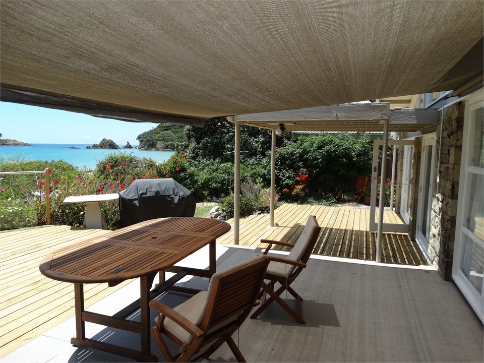 Outdoor dining area. With roll out awning