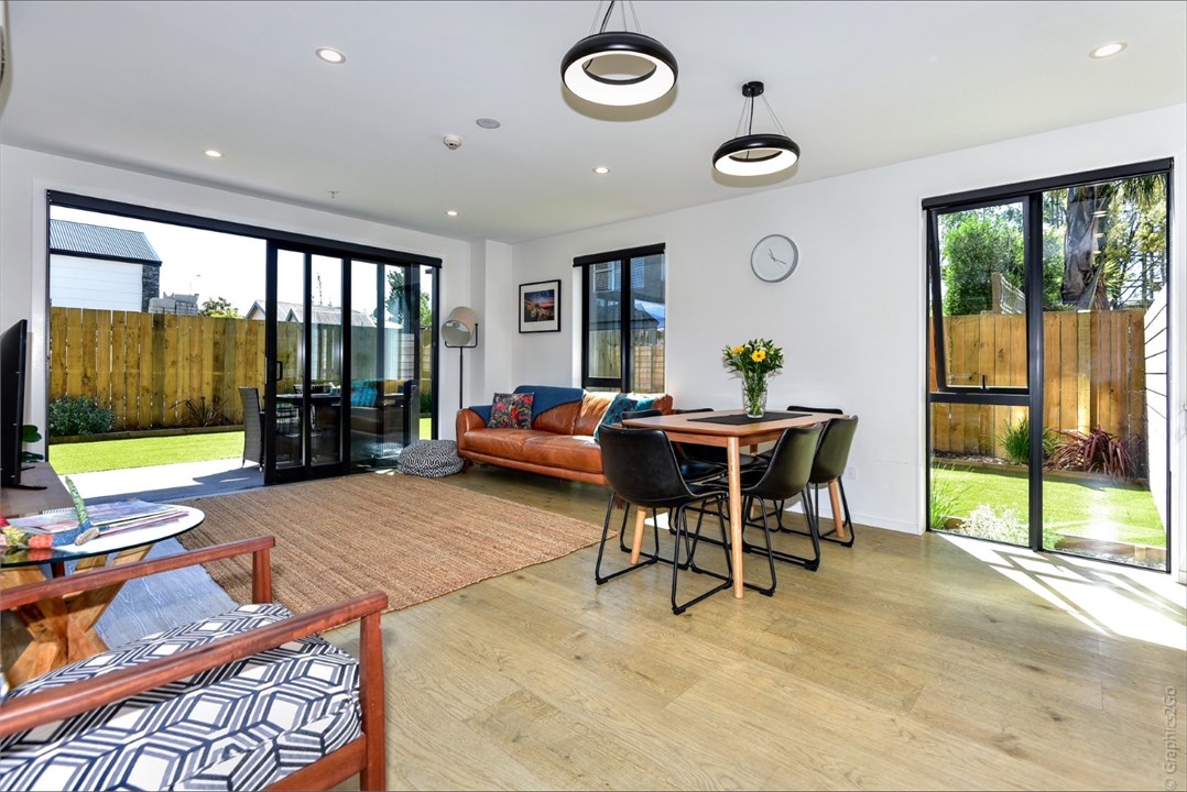 View of the dining table and living room