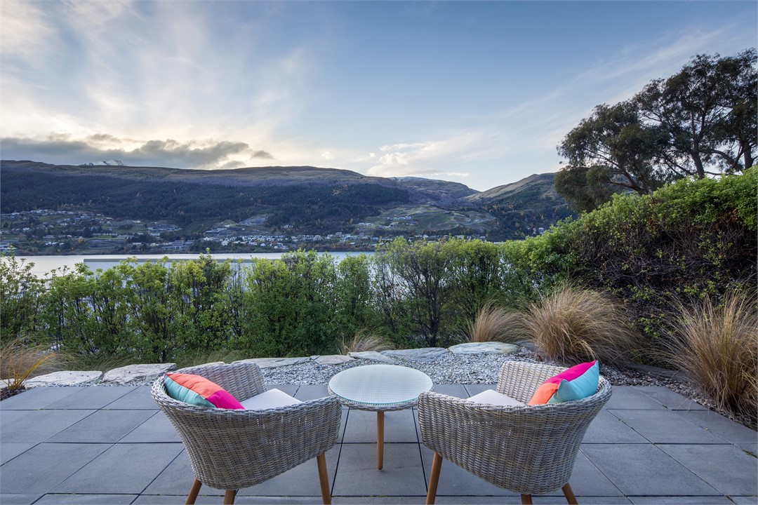 Additional outdoor seating below the main balcony