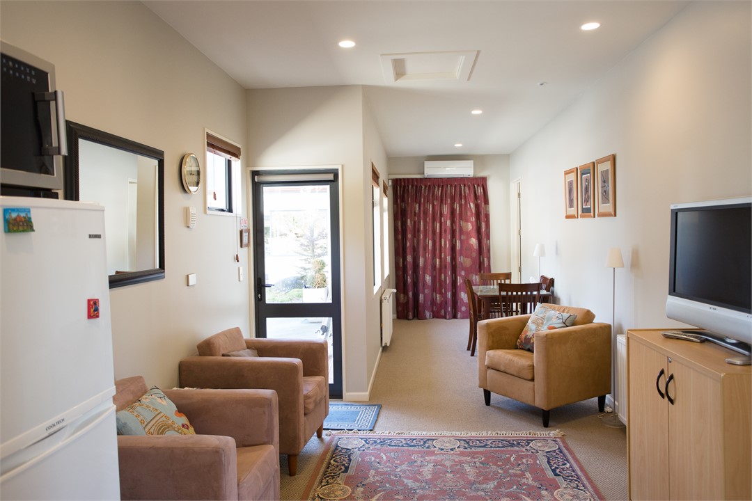 open plan kitchenette and living room