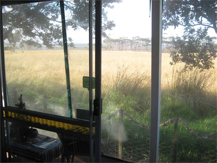The front Ranch slider of the Pohutukawa Cabin
