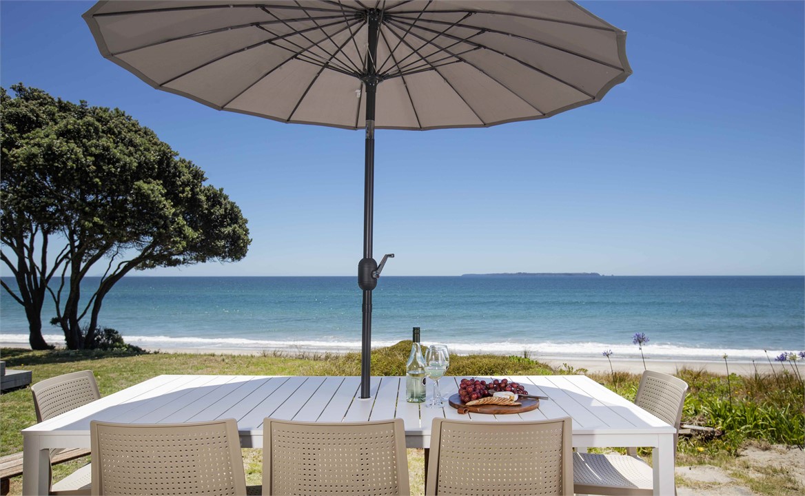 Outside dining table on lower deck