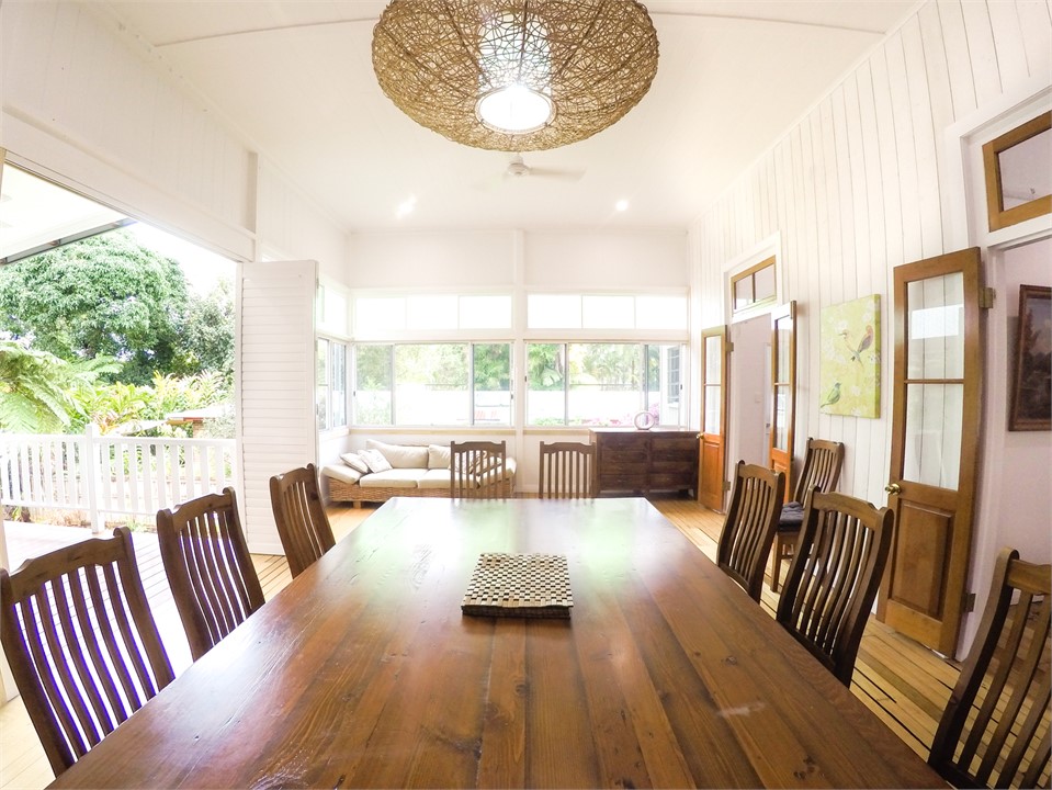 Huge dining area enjoys all of the cross breezes,