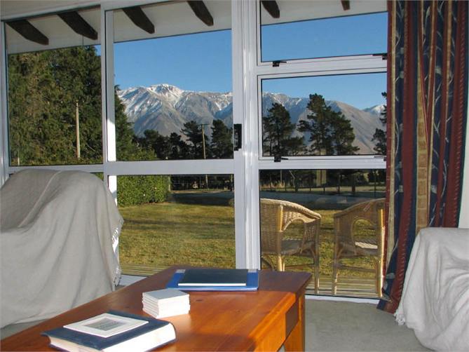 View from lounge to Mount Hutt.