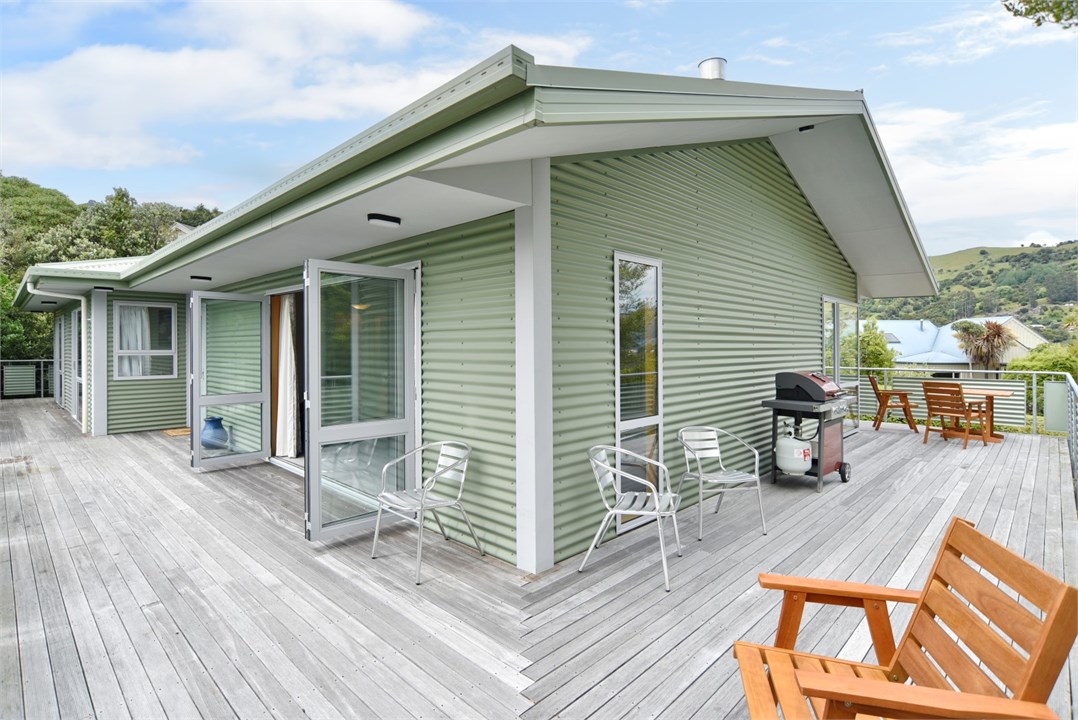 View of the property building and seating areas