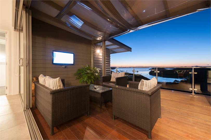 Outdoor seating area with TV