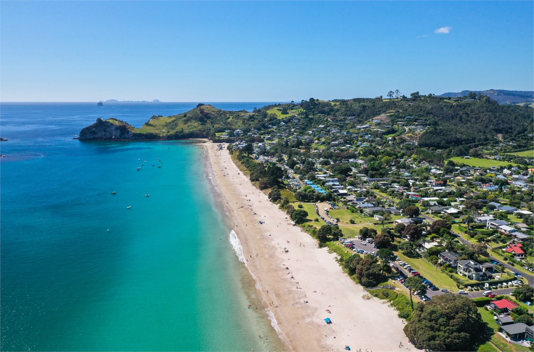 Aerial view over Hahei