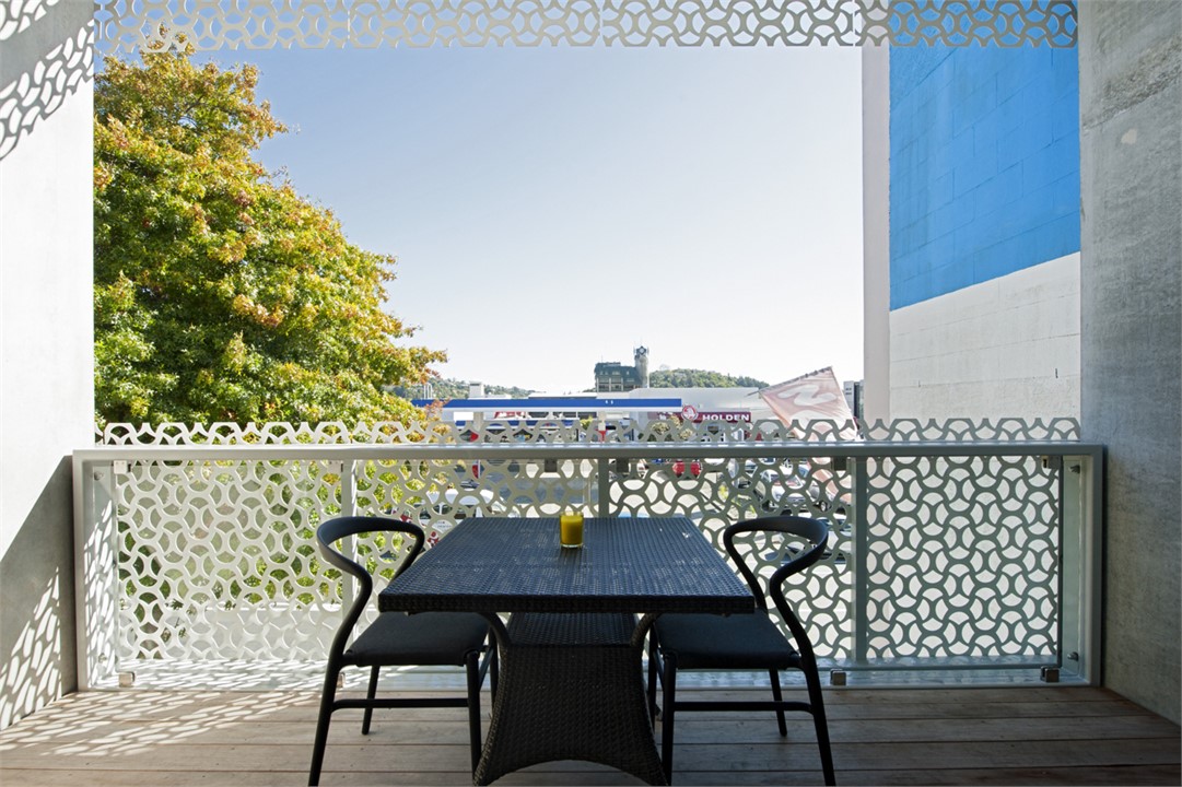 Dining balcony overlooking the city