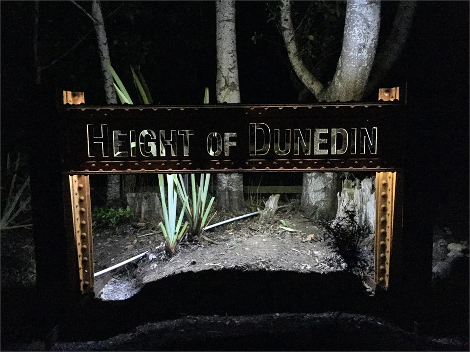 Height of Dunedin Sign at Night.