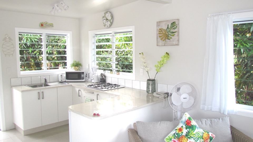 living area and full kitchen area