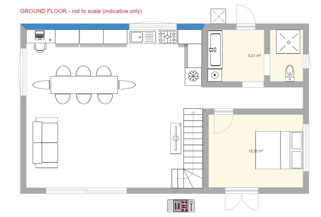 Ground floor map - not to scale, indicative only.