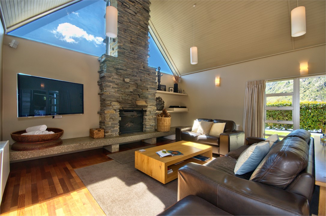 Lounge area with wood fire