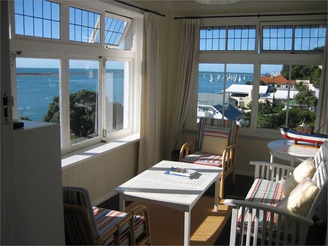 Sunroom and view over harbour