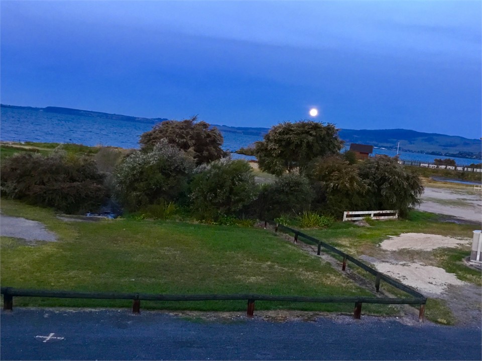 Moon over the lake , view from deck