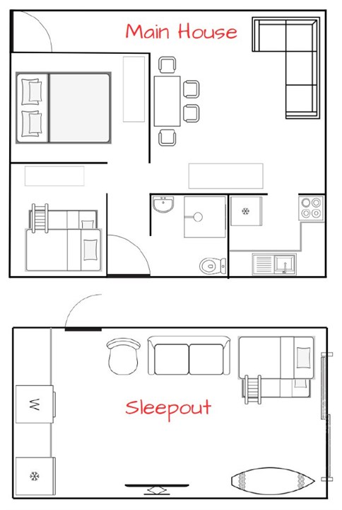 Floor plan - main house & sleepout