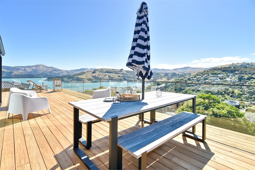 Seating areas out on the deck with a view
