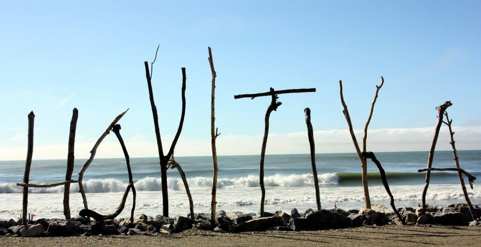 Driftwood sign, Hokitika Beach