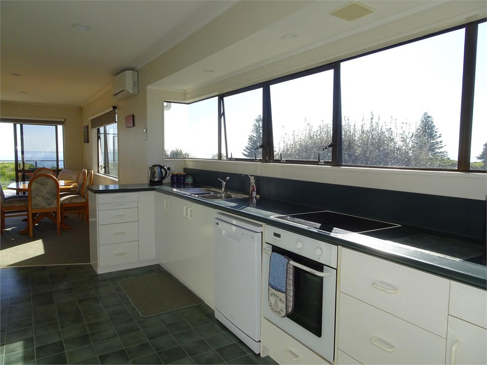 Kitchen looking out to sea - upstairs