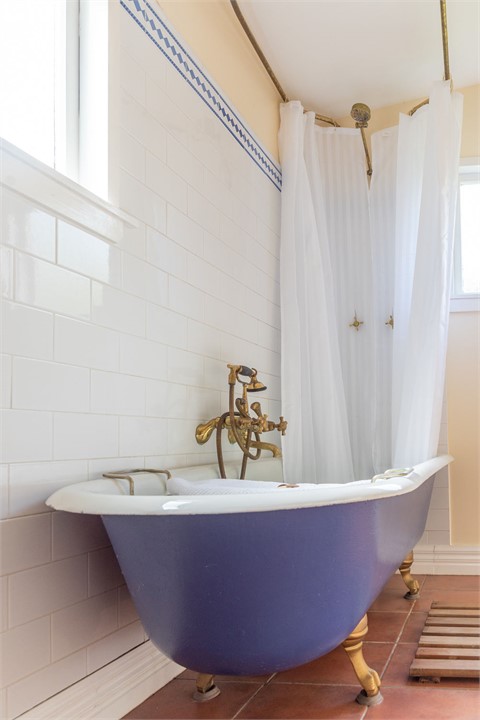 Clawfoot bath with shower over head