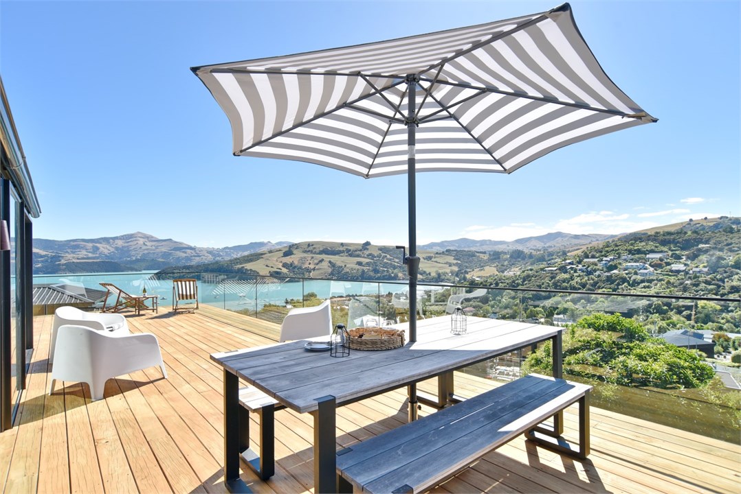 Seating areas out on the deck with a view
