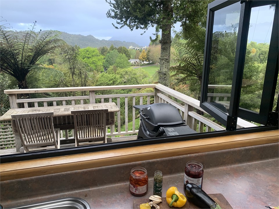 BBQ conveniently located just outside kitchen.