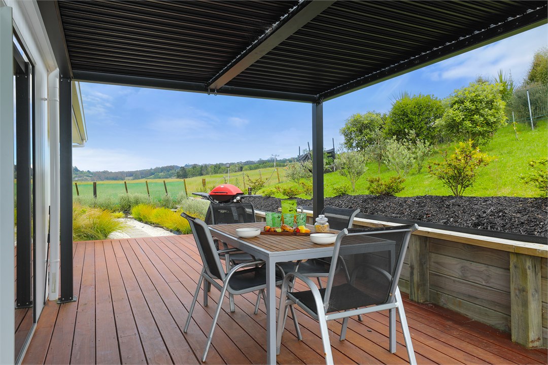 Outdoor entertaining area with a rural outlook. Lo