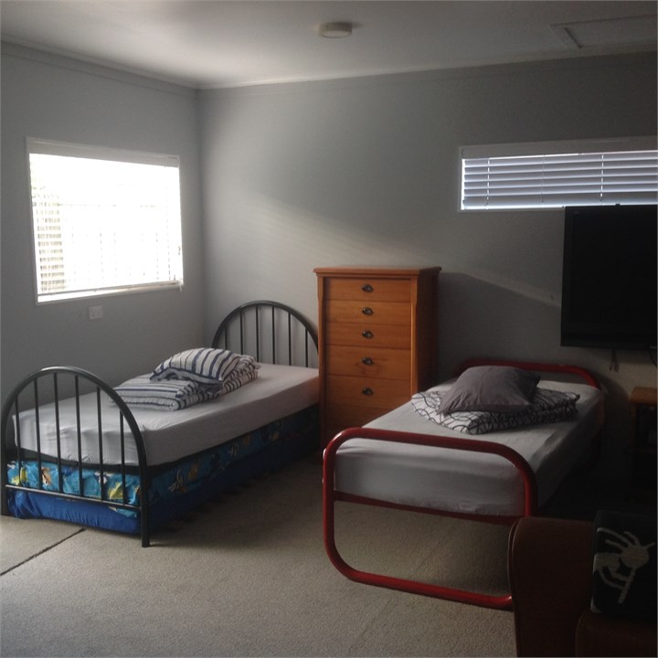 Bunk room single beds. Seating and beanbags. large