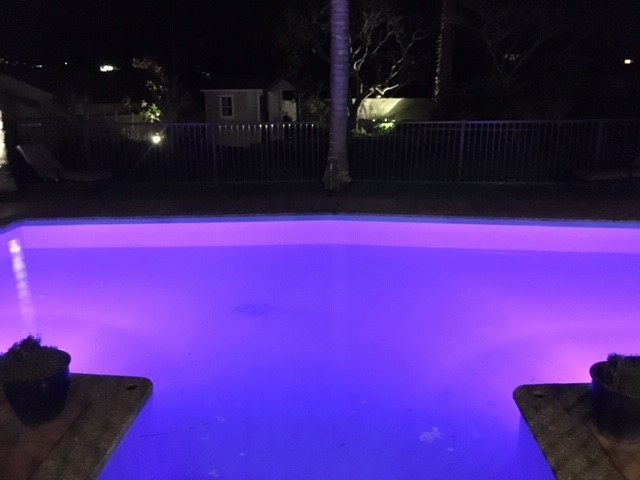 Pool lights up in several colours at night