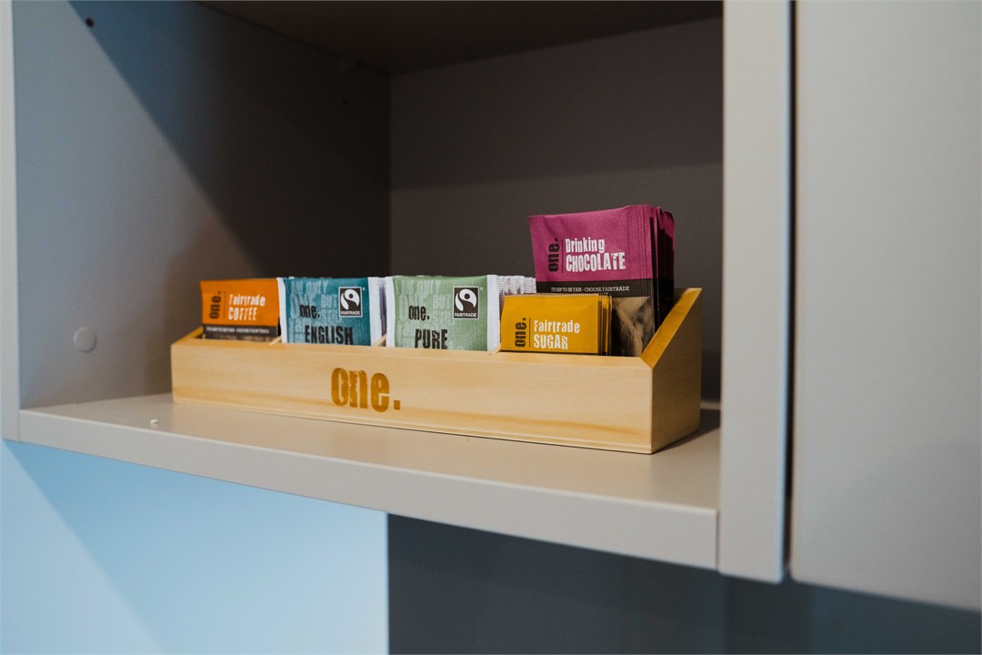 Complimentary tea, coffee, hot chocolate, sugar, g