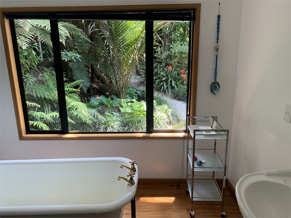 Downstairs bathroom with antique bath.