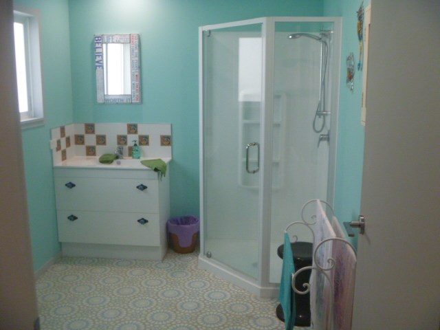 Bathroom with heated towel rail