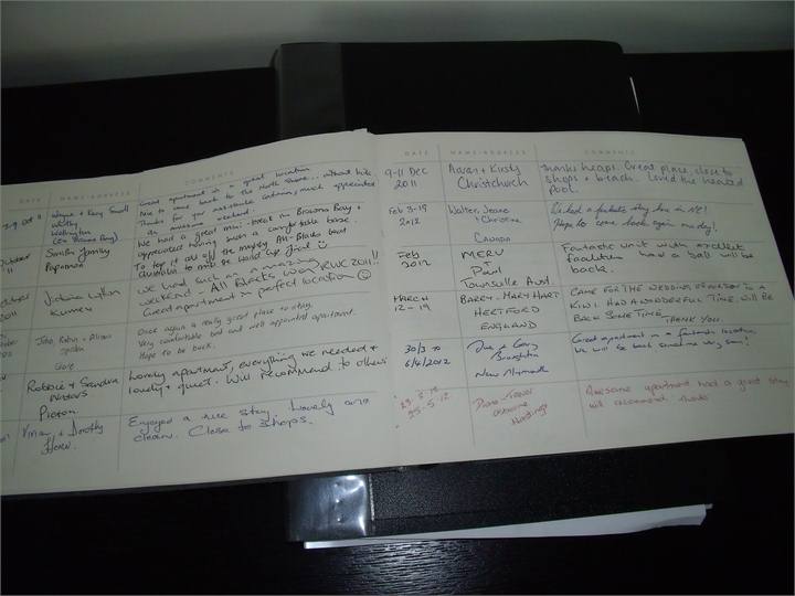 Visitors book, lots of happy return guests