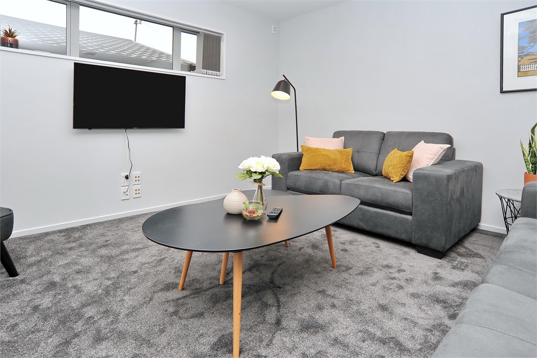 Living area has a TV and seating areas