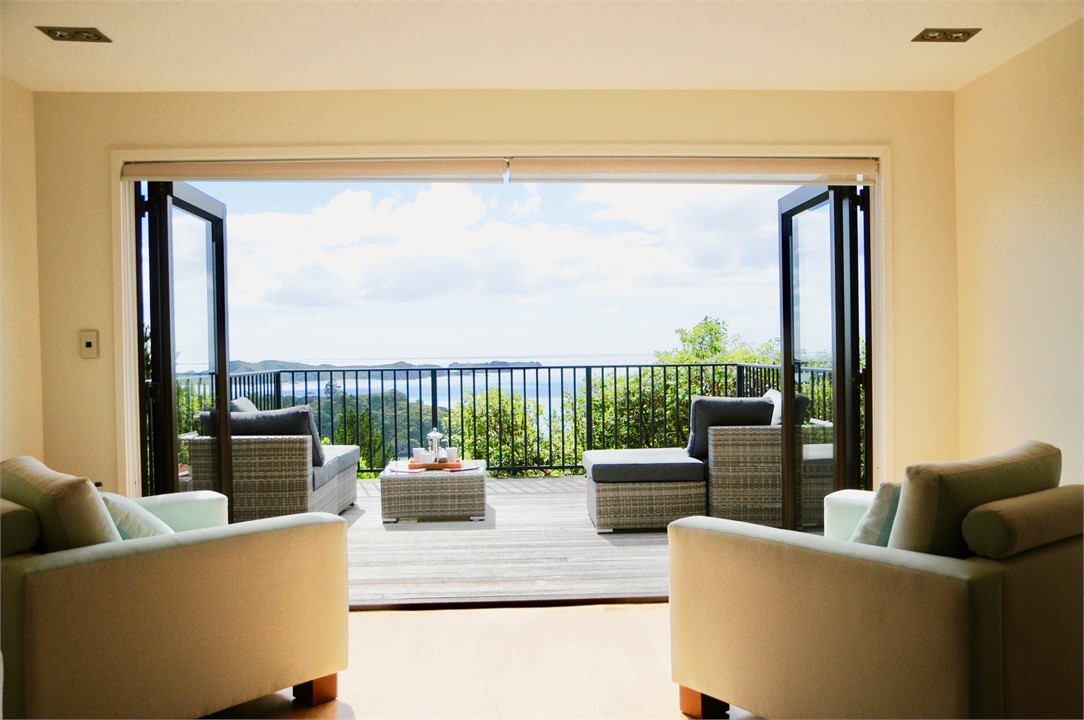 living room opening onto the deck