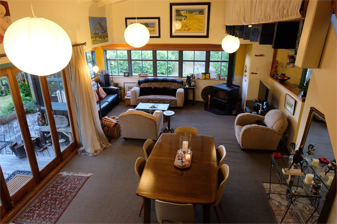 Lounge. Large French doors to deck, garden, farm