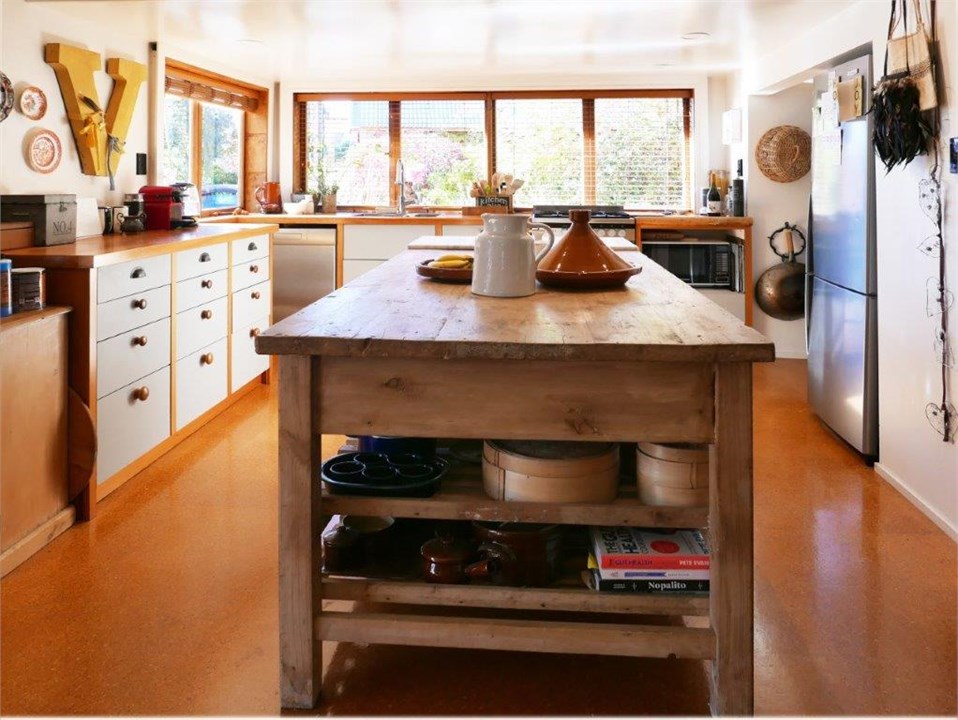 The open plan kitchen .
