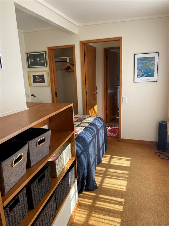 looking from bathroom into bedroom